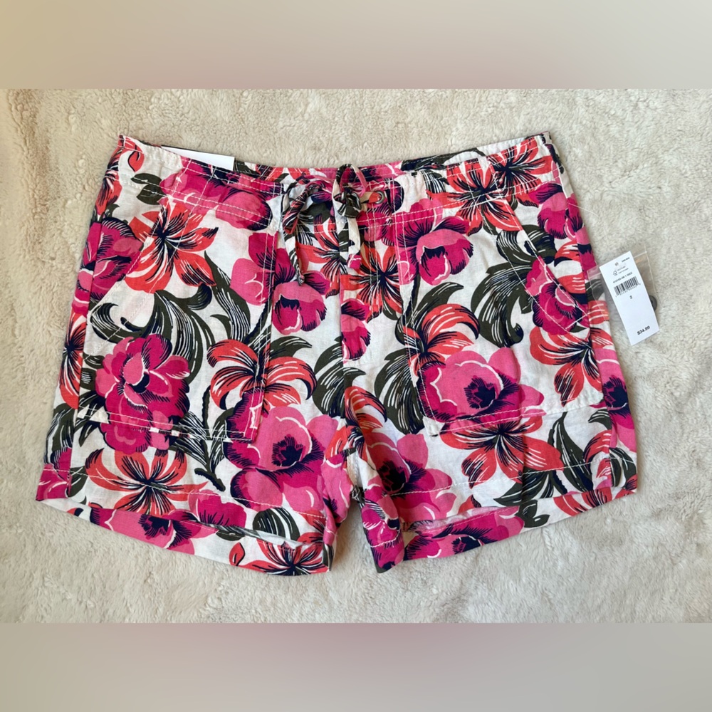 NWT Gap Factory Tropical Print Linen Blend Shorts Women Size 2